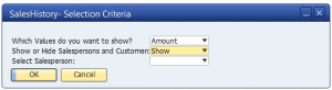 SAP Business One Sales History Selection